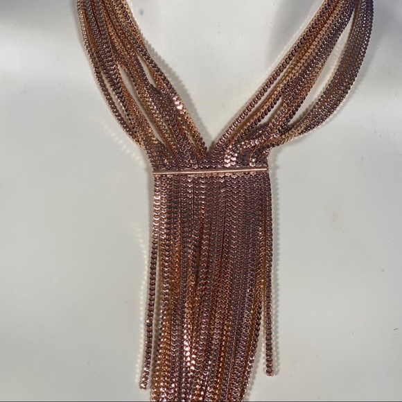 Gold colored waterfall chain necklace elegant statement piece - Picture 6 of 7